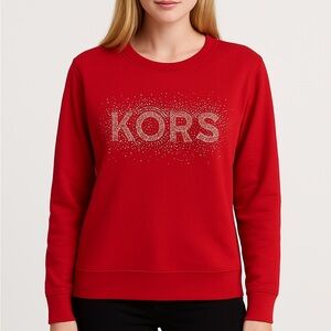 NWT Michael Kors red soft sweatshirt  bling accents! Size Medium. MSRP $110.